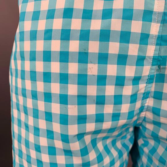 PARKE & RONEN Size 36 Turquoise White Gingham Polyester Blend Swim Trunks - Picture 3 of 7